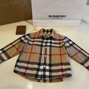 Burberry Tan and Red Casual Button Down Shirt - 3Y